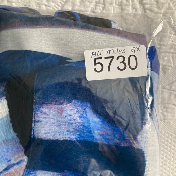 Ali Miles Lagenlook Blouse wired collar Blue artsy Geometric Long Sleeve PLUS 2X - Picture 11 of 11